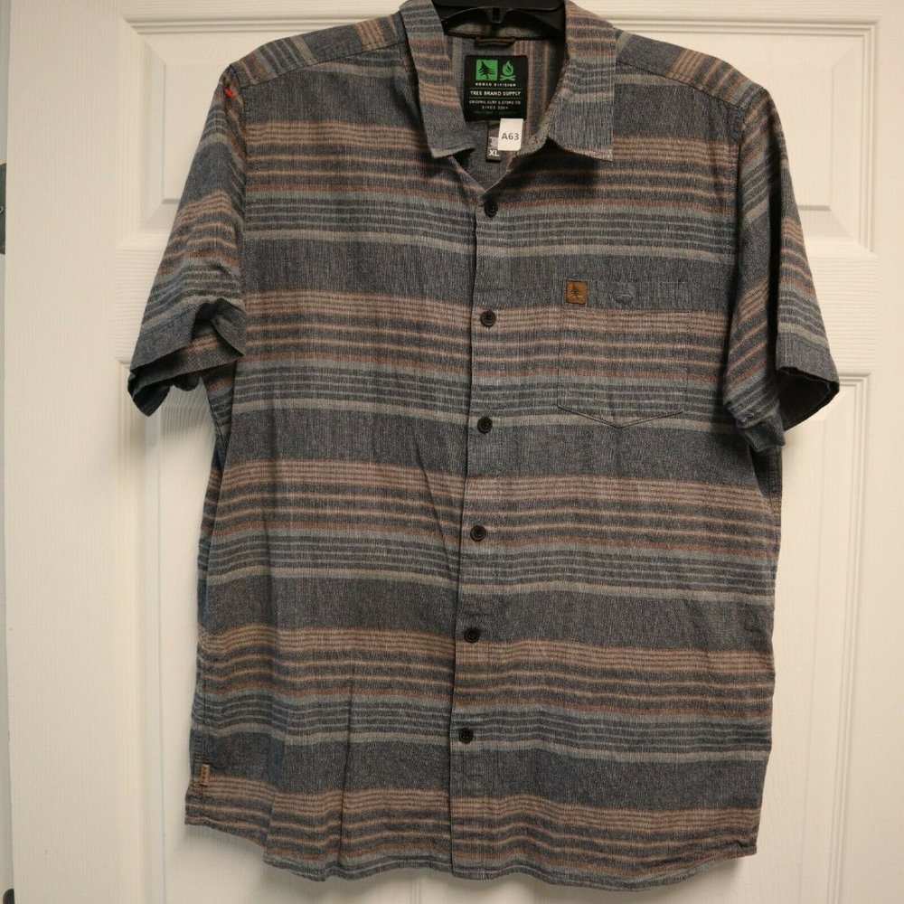 Carhartt Short Sleeve Button-Down Shirt in Blue and Brown Stripe
